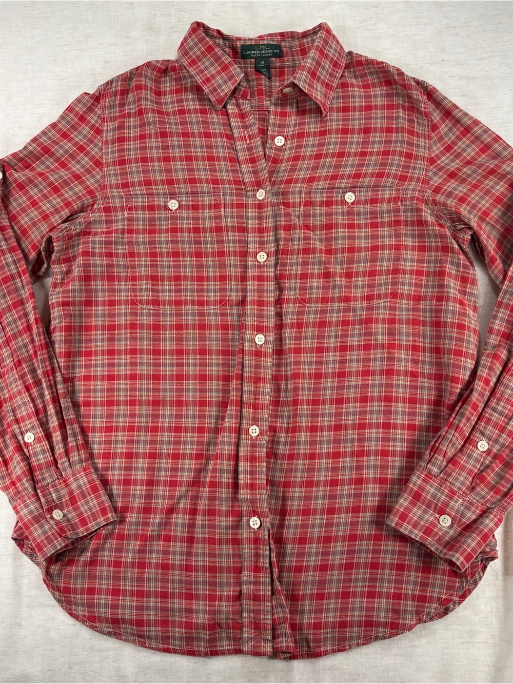 Lauren Ralph Lauren Men's M Plaid Flannel Cotton Long Sleeve Button-Up Pockets